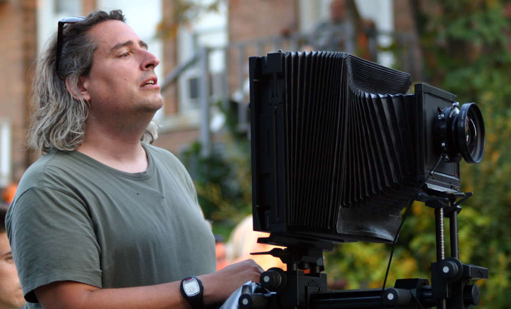 Gregory Crewdson lining up a shot in his Hasselblad Sinar 8x10 large format camera.