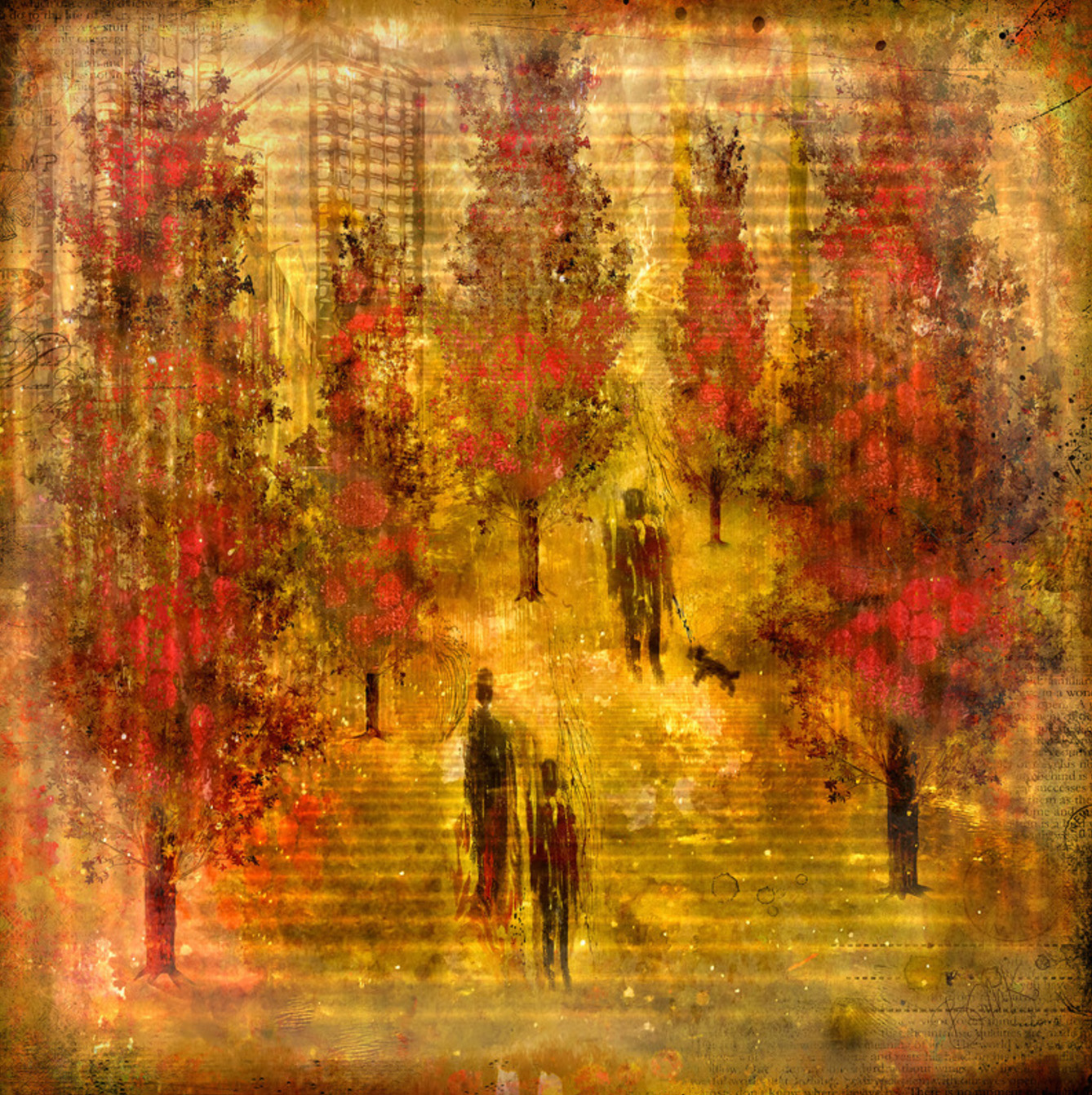 Digital art prints by Barbara Mierau Klein: Walk Among the Red Trees