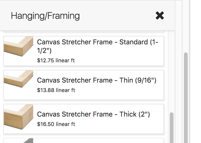 custom canvas print size options