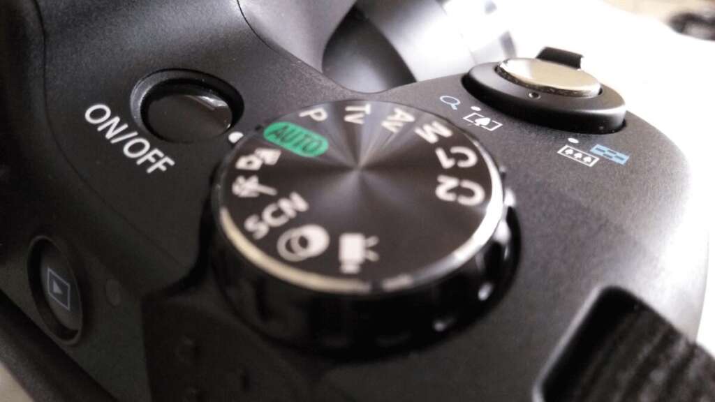 Detail of camera settings on a DSLR camera.