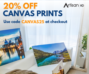 Use Promocode CANVAS25 to Save 20% when you print on Canvas